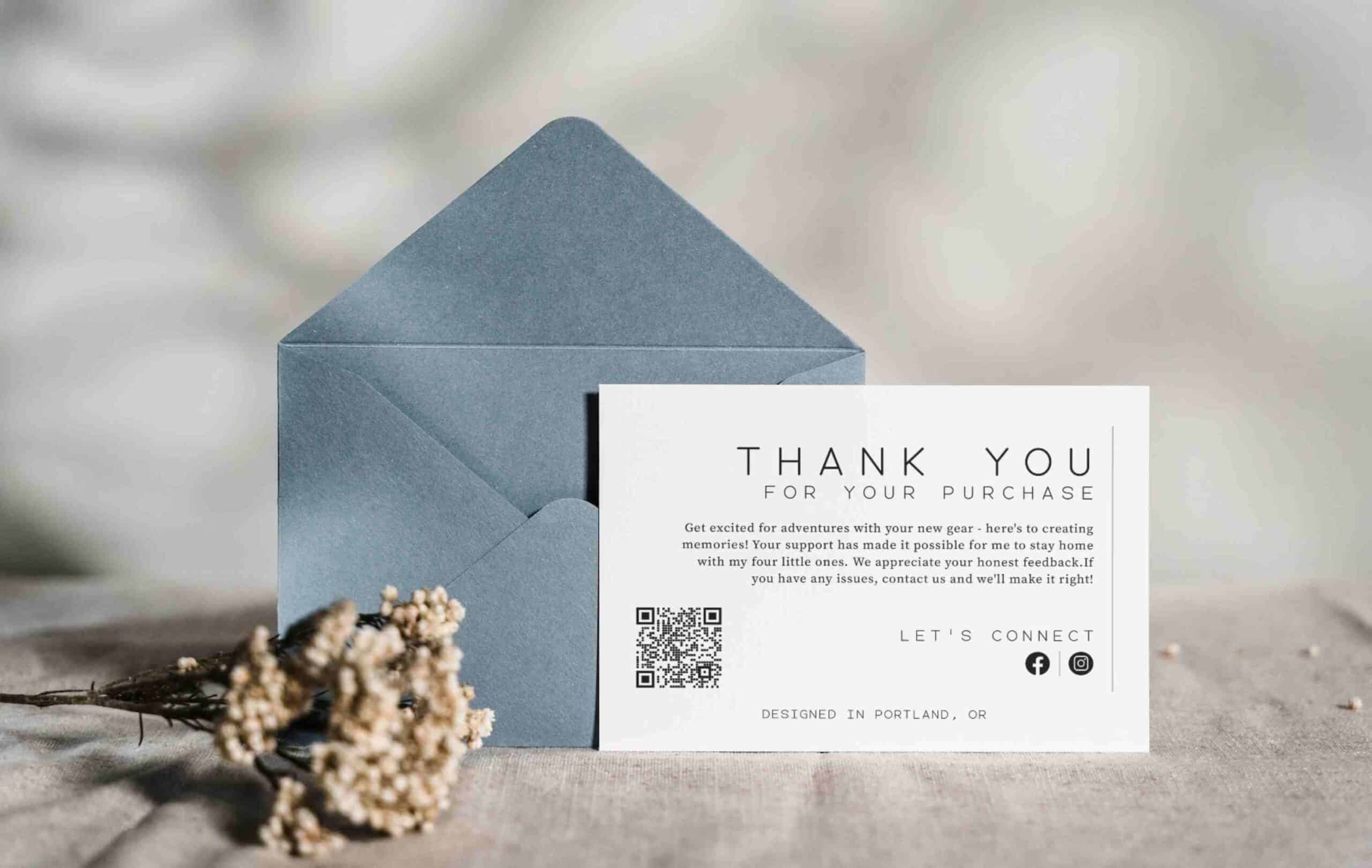 A thoughtfully designed product insert card with a simple thank you for buyers