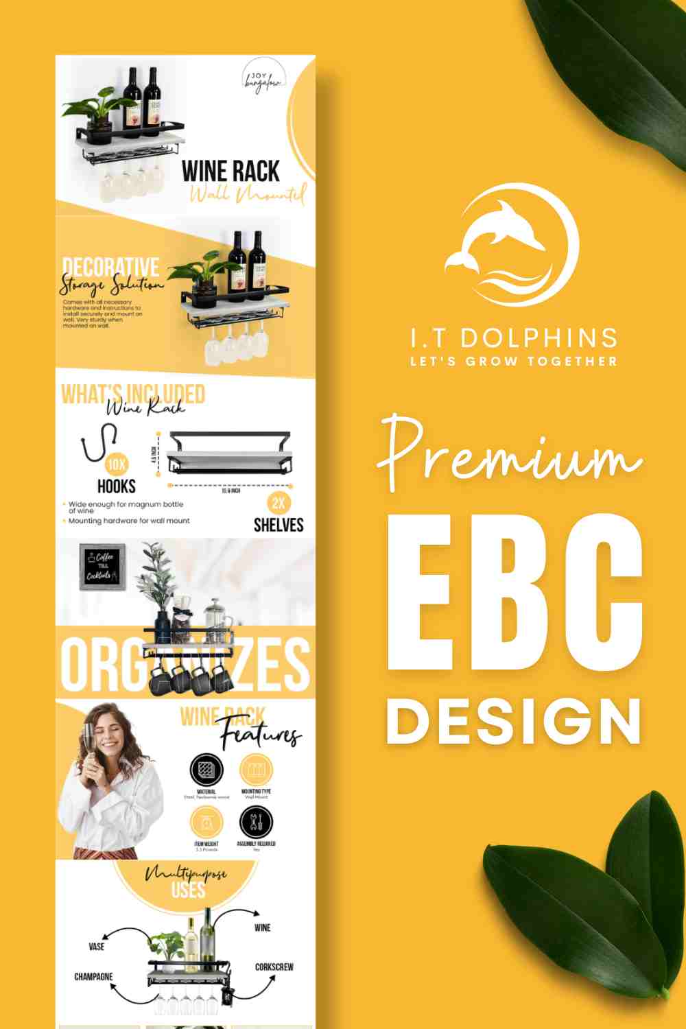 Amazon A+ content designed by I.T Dolphins featuring a multipurpose decorative rack