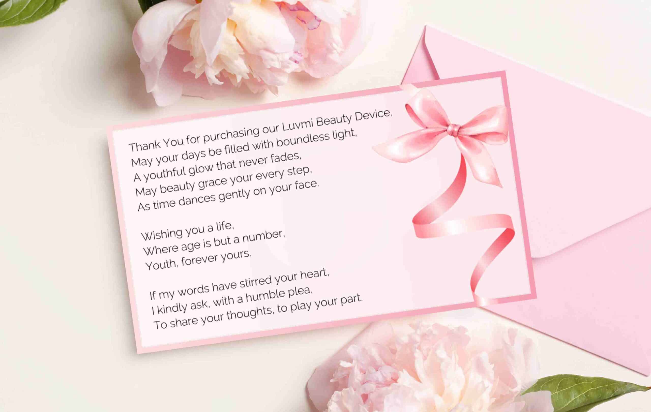 A thoughtfully designed product insert card with a simple thank you for buyers