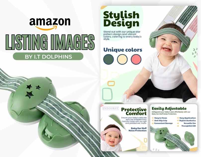 A thoughtfully designed listing Image of a baby safety product focusing on its unique features, color variations and benefits