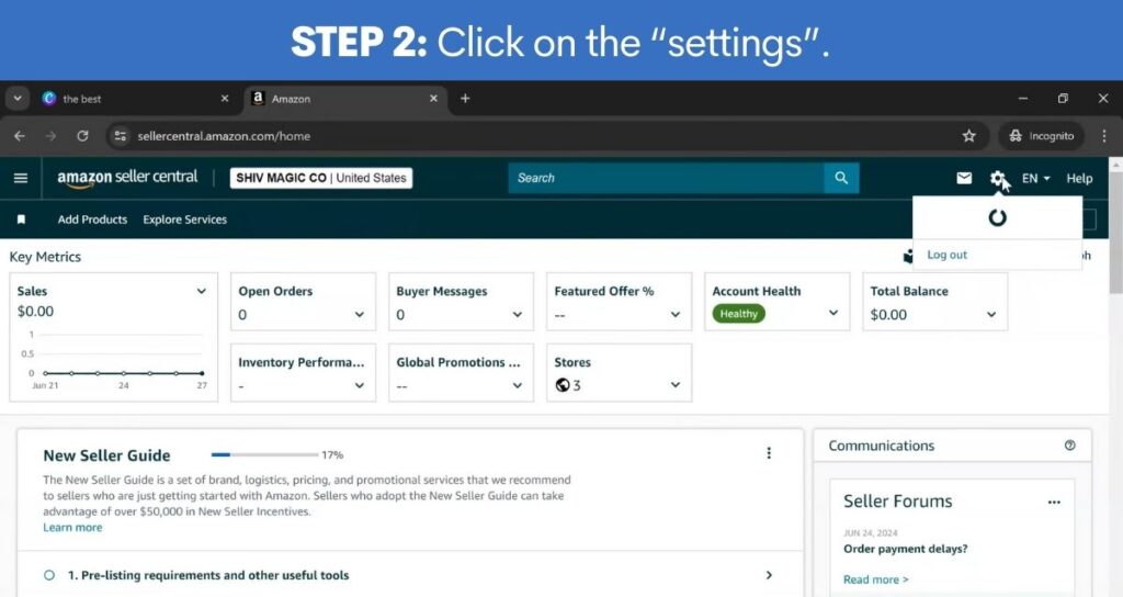 Click on the settings