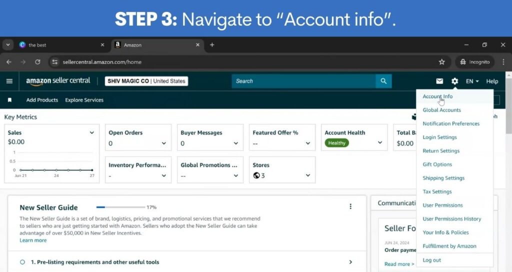 Navigate to Account info
